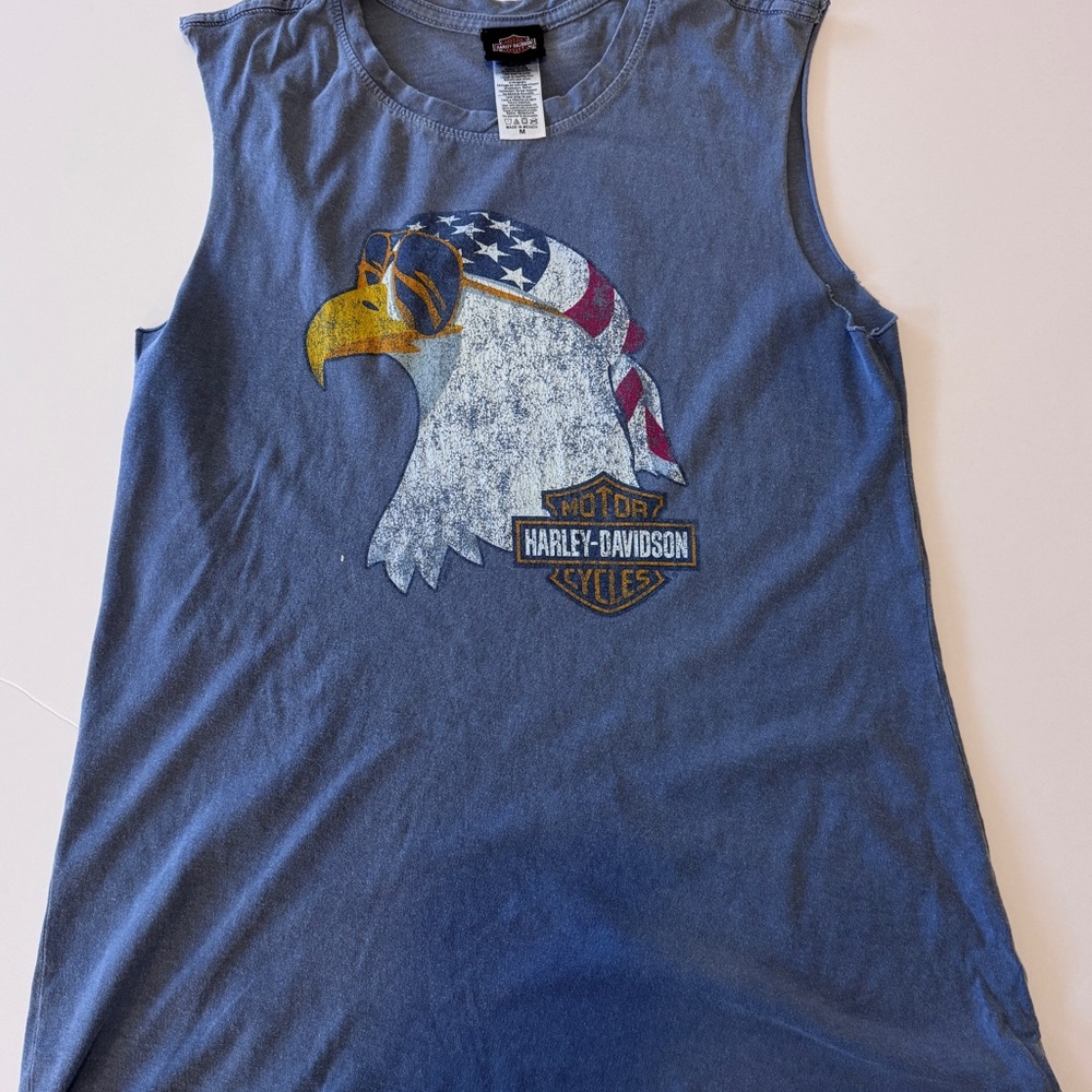 Harley-Davidson Blue Muscle Tee with Eagle Graphic